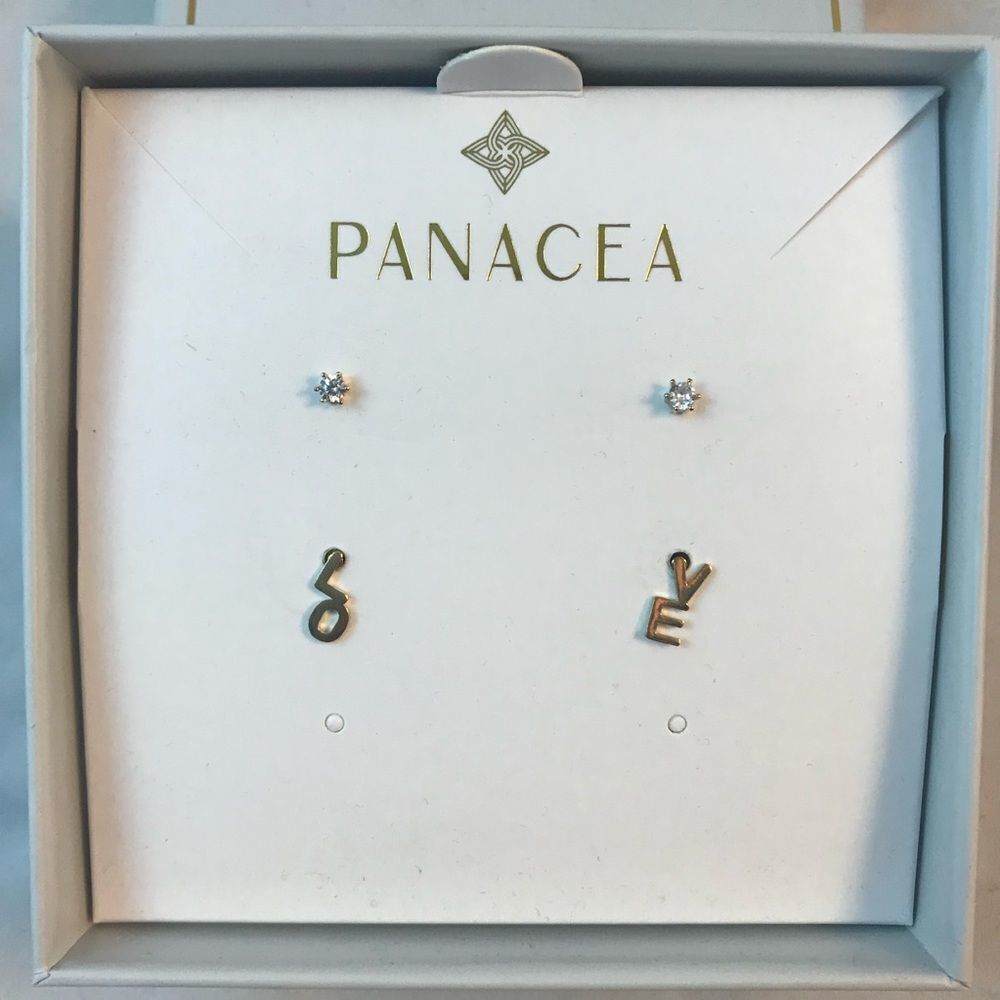 Panacea Earring Set Love Studs Casual Gold Neutral Trendy Gift Box Mother's Day